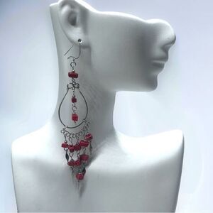 💄RED AGATE💄Handcrafted Vintage Peruvian Chandelier Earrings l 925 hook l EUC